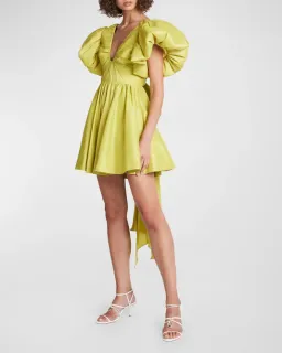 Aje Gretta Bow Back Puff Sleeve Mini Dress Green Size 10 for rent on The Volte - image 3