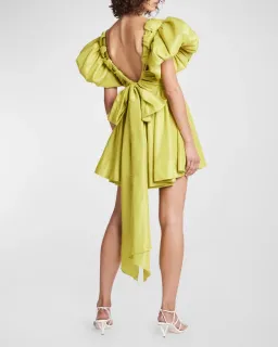 Aje Gretta Bow Back Puff Sleeve Mini Dress Green Size 10 for rent on The Volte - image 2