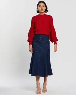 Shona Joy Emerson Contour Denim Midi Skirt Denim Blue Size 10 for rent on The Volte - image 1
