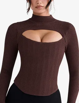House Of Cb Georgina Cut-out Stretch-knit Top Brown Size XS / AU 6 for rent on The Volte - image 2