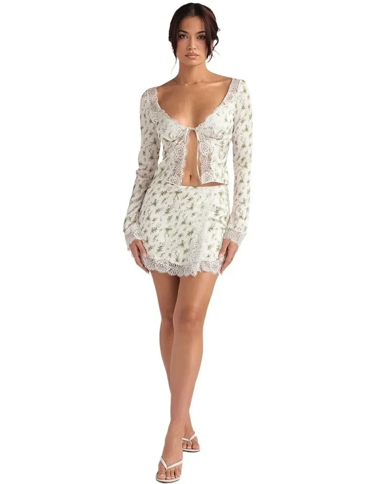 House of CB Clarissa Lace Trim Top Garden Print Size XS / AU 6 - Image 1