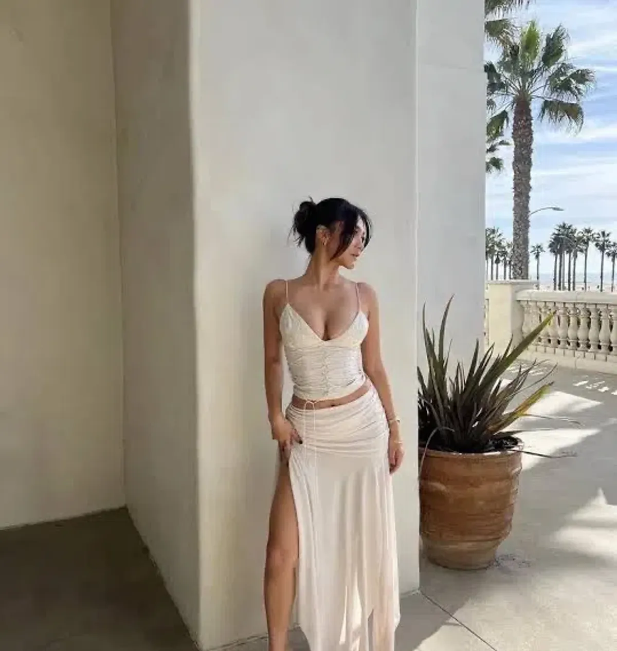 House of CB Antonella Vegan Leather Corset and Kaira Draped Midi Skirt Set Off White Size S / Au 8 - Image 2