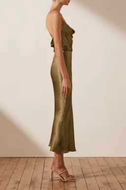 Shona Joy Gala Bias Midi Dress w/ Belt Warm Olive Size 8 for rent on The Volte - image 2