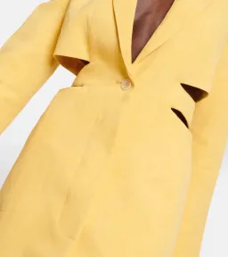 Jacquemus La Robe Bari Linen-blend Mini Dress Yellow  Size 8 for rent on The Volte - image 5