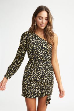 Kookai LEOPARD ONE SHOULDER DRESS SIZE 38 for rent on The Volte - image 1