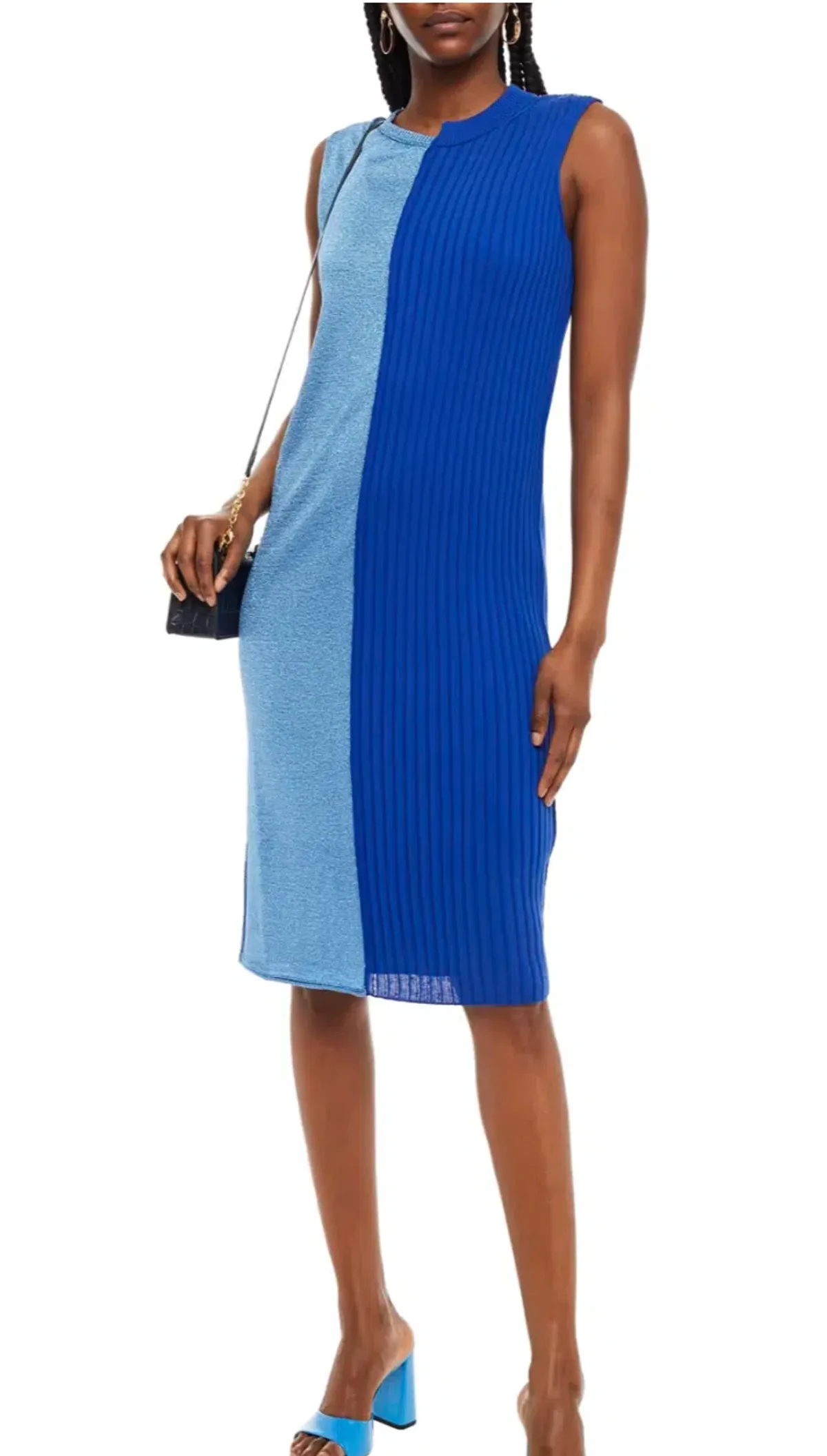 M Missoni Two-tone Metallic Ribbed And Crochet-knit Dress Blue Size 12 - Image 1