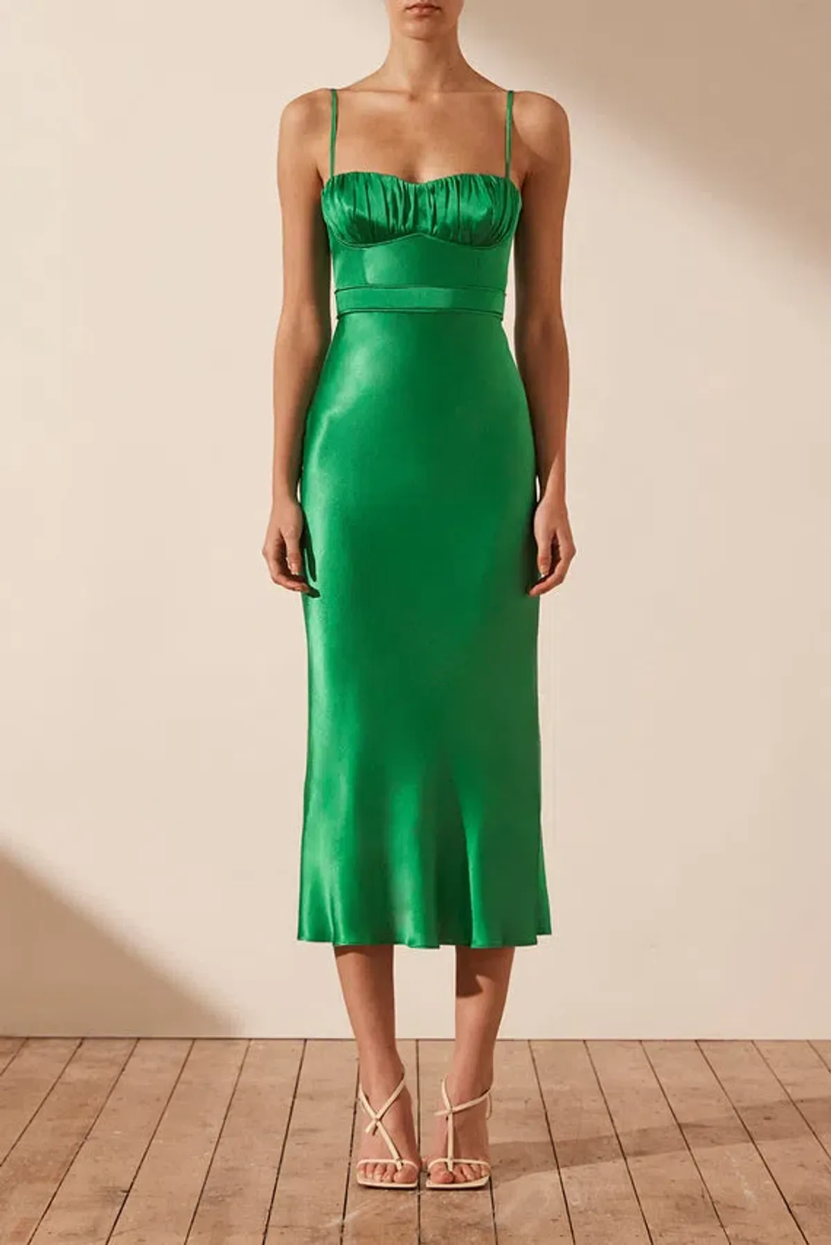 Shona Joy Lana Corded Ruched Midi Dress Tree Green Size 6 - Image 2