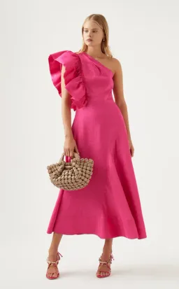 Aje Bonjour Asymmetric Midi Dress Fuchsia Size 16 for rent on The Volte - image 2