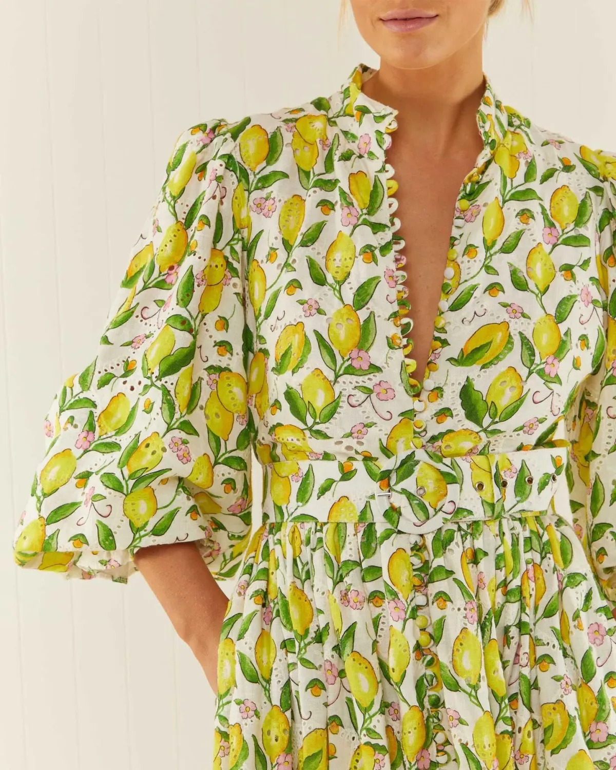 Palm Noosa Royal Flush Dress Lemon Print Size AU 6 - Image 8
