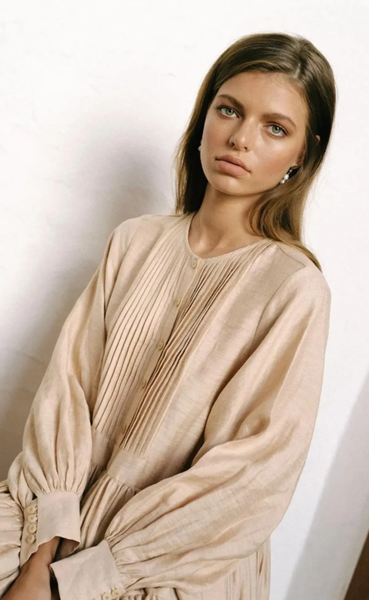 Shona Joy Savoye Linen Tuxedo Shirt Dress Biscuit Size 8 - Image 2