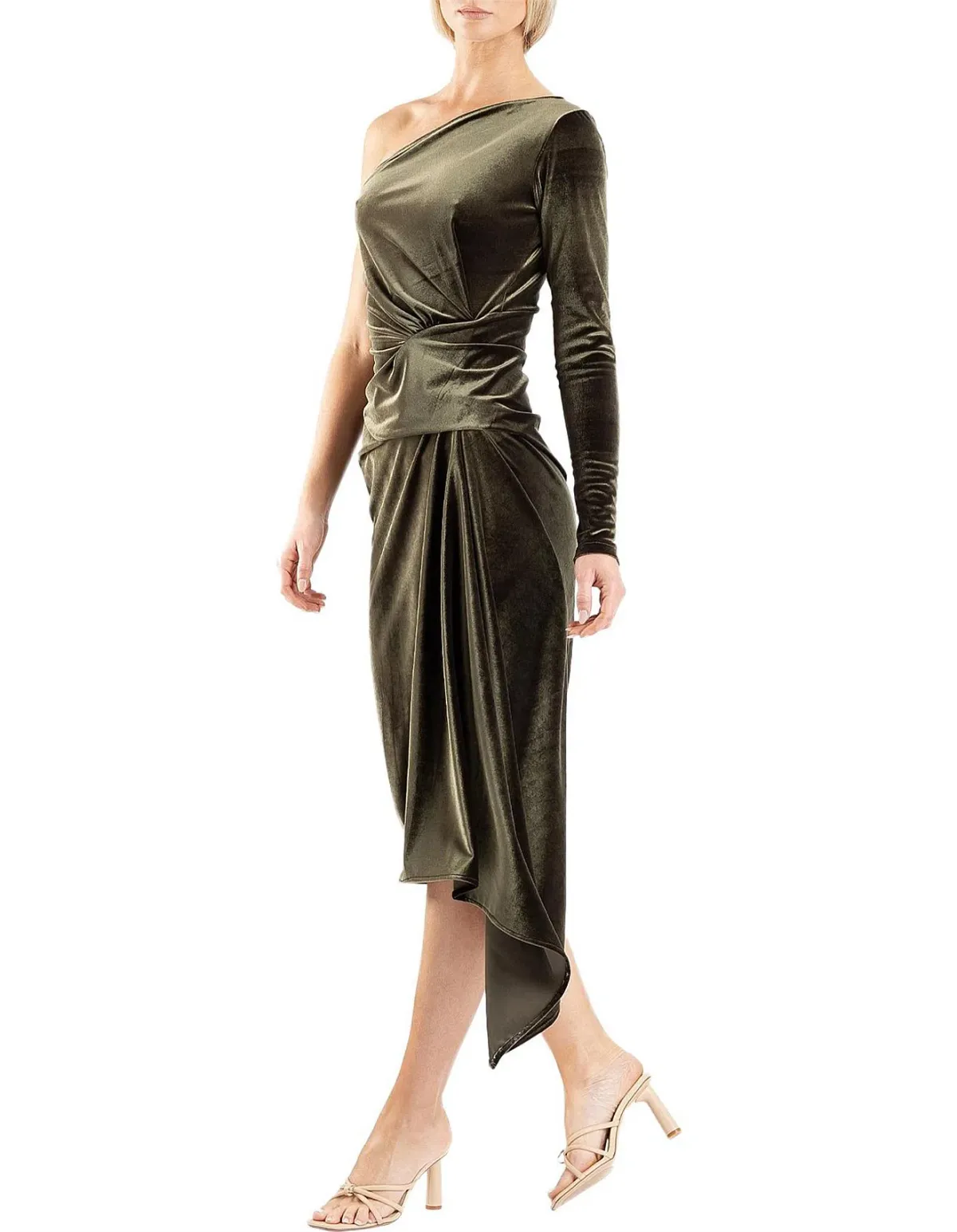 One Fell Swoop Leticia One Shoulder Midi Dress Green Size 10 - Image 4