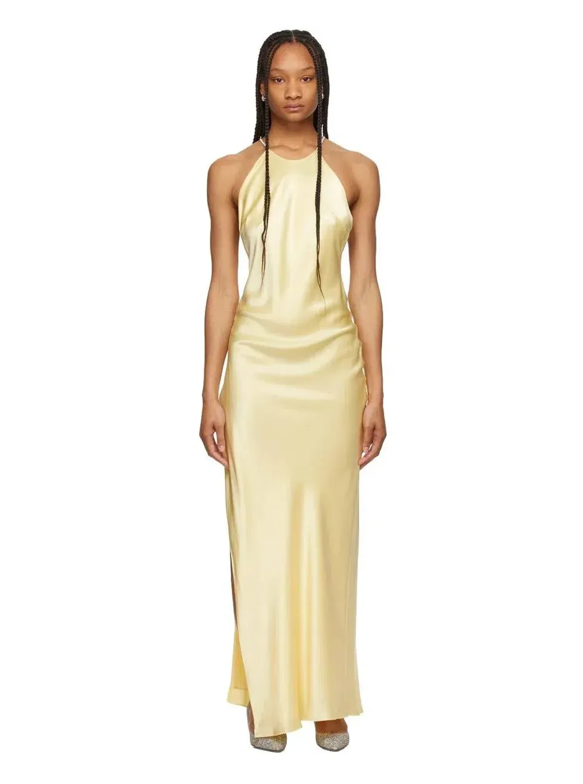 Michael Lo Sordo Hudson Bias Crystalline Maxi Dress Pale Yellow Size 8  - Image 2