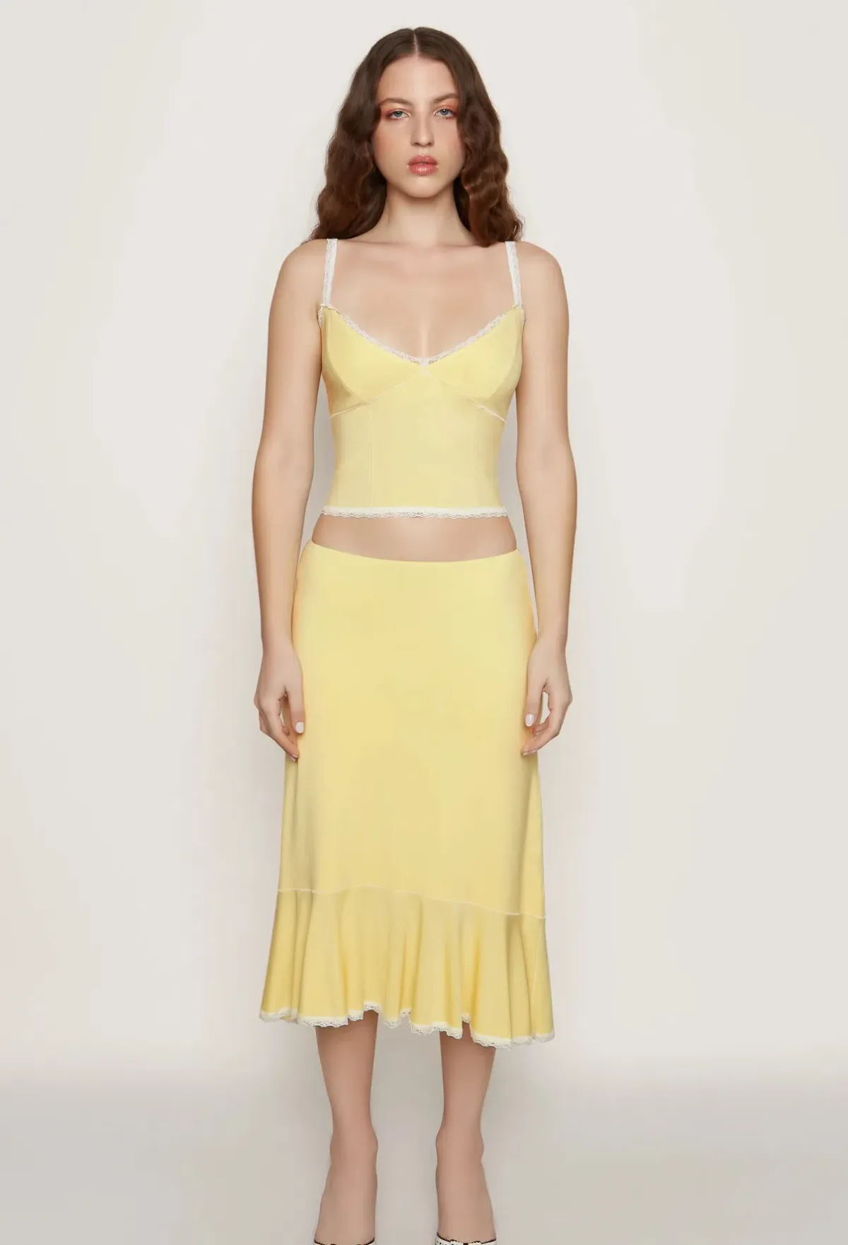 Danielle Guizio Dainty Lace Set Yellow Size 8  - Image 1