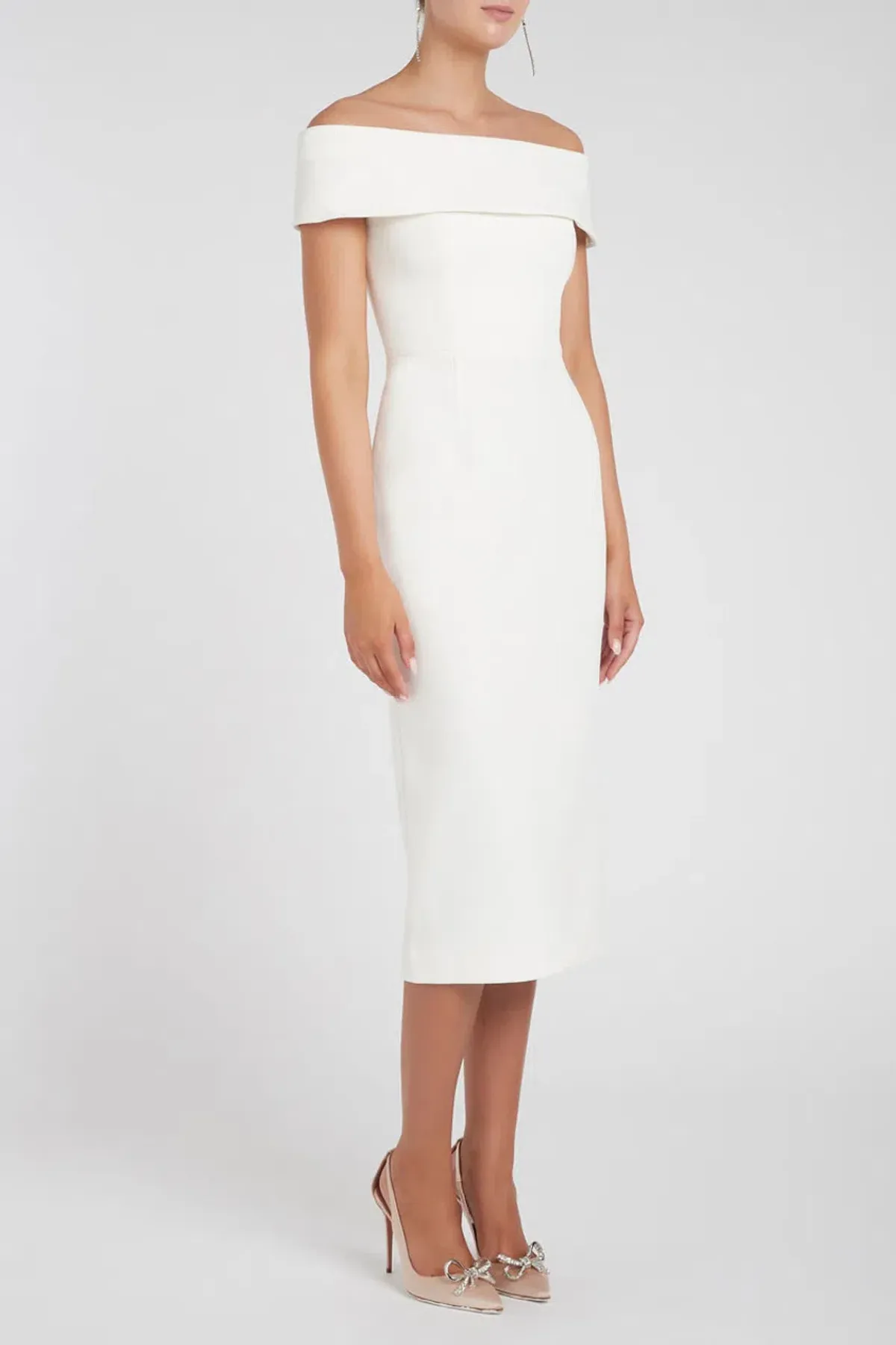 Rebecca Vallance Amore Off Shoulder Midi Dress Ivory Size 6  - Image 1