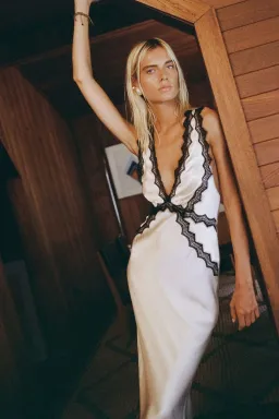 Shona Joy Camille Lace Cross Back Midi Dress Cream/Black Size 8 for rent on The Volte - image 4