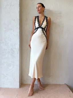 Shona Joy Camille Lace Cross Back Midi Dress Cream/Black Size 8 for rent on The Volte - image 1