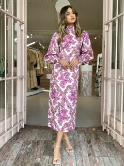 Alemais Isla Midi Dress in Magenta Size 10 for rent on The Volte - image 8