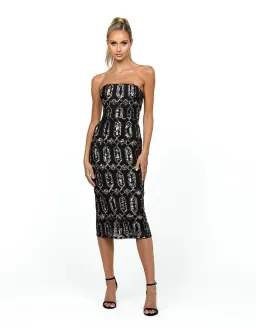 Bariano Blanca Strapless Midi Dress Black Multi Size AU 8 for rent on The Volte - image 1