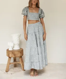 By Odet Fleur Embroidered Crop and Maxi Skirt Set Periwinkle Size M / Au 10 for rent on The Volte - image 1