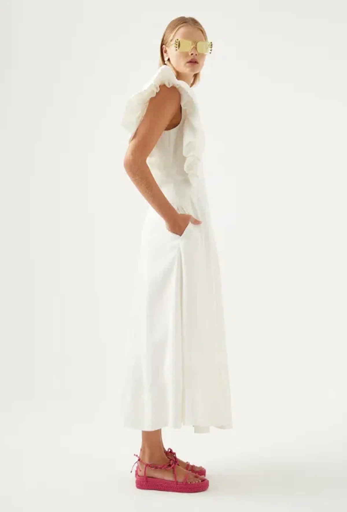 Aje Bonjour Asymmetric Midi Dress Ivory Size 8 - Image 2