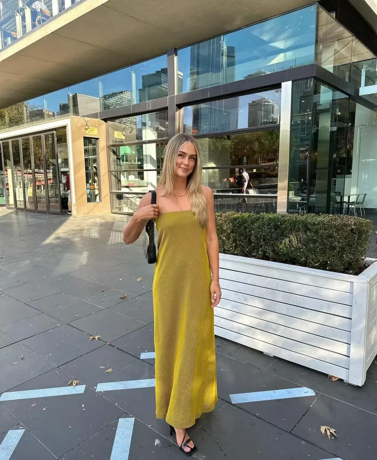 Camilla and Marc Izaro Strapless Maxi Column Dress in Brown/Gold Stripe Size 12 - Image 4