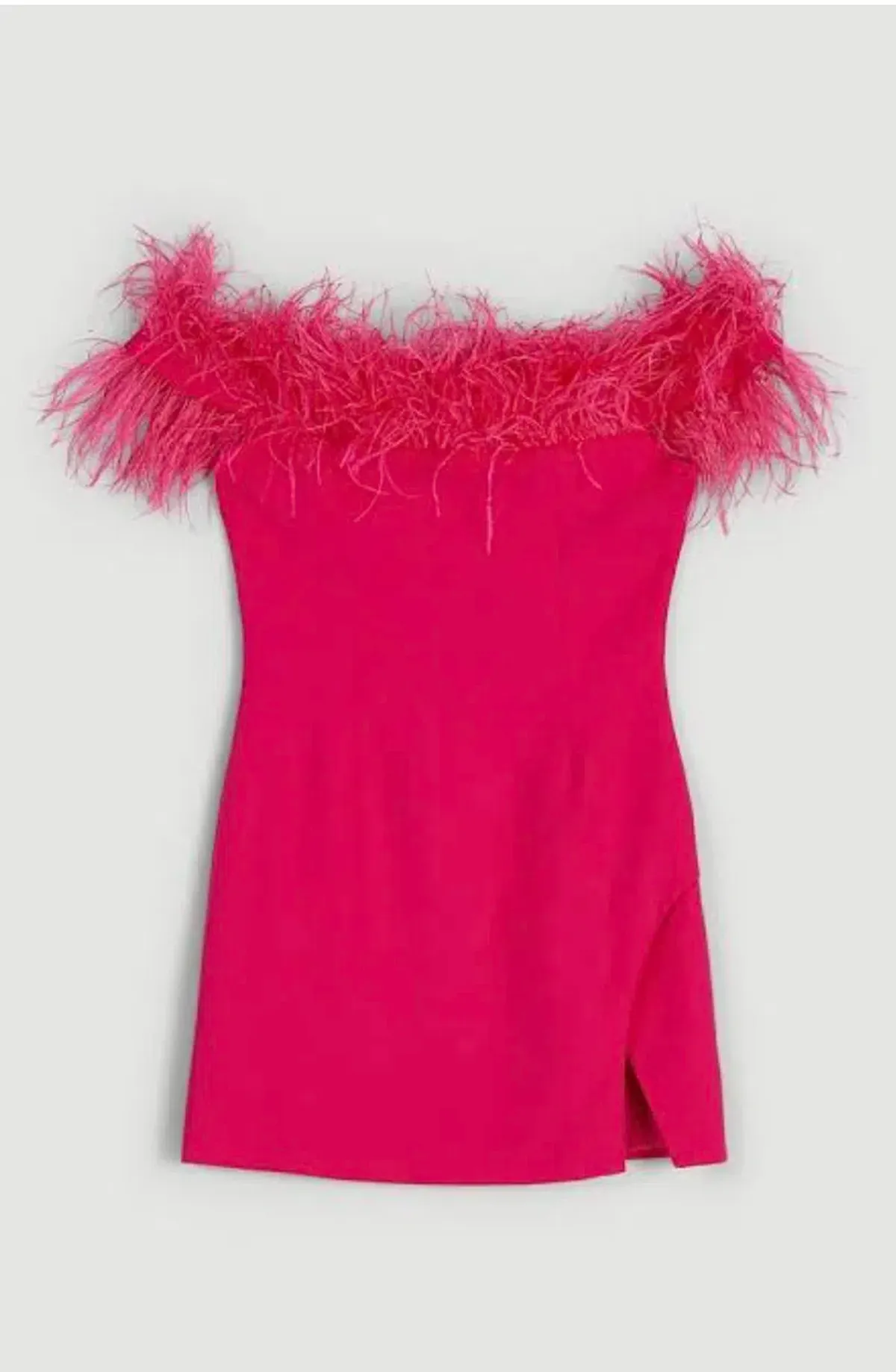 Karen Millen Feather Bardot Crepe Mini Dress Pink Size 10 - Image 3