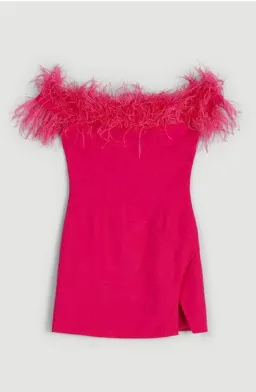 Karen Millen Feather Bardot Crepe Mini Dress Pink Size 10 for rent on The Volte - image 3