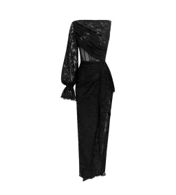 Leo lin Nina Lace One Shoulder Draped Dress in Ebony Size 10 for rent on The Volte - image 1