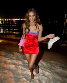 Danielle Guizio Satin Beaded Mini Dress Red Size M for rent on The Volte - image 3