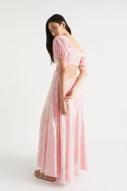 Seed Heritage Voile Floral Off Shoulder Maxi Dress Pink/Floral Size 6 for rent on The Volte - image 3