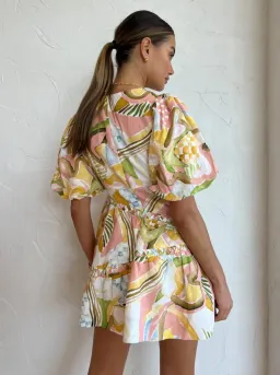 By Nicola Sol Puff Sleeve Mini Dress Swirl Check Size 8  for rent on The Volte - image 2