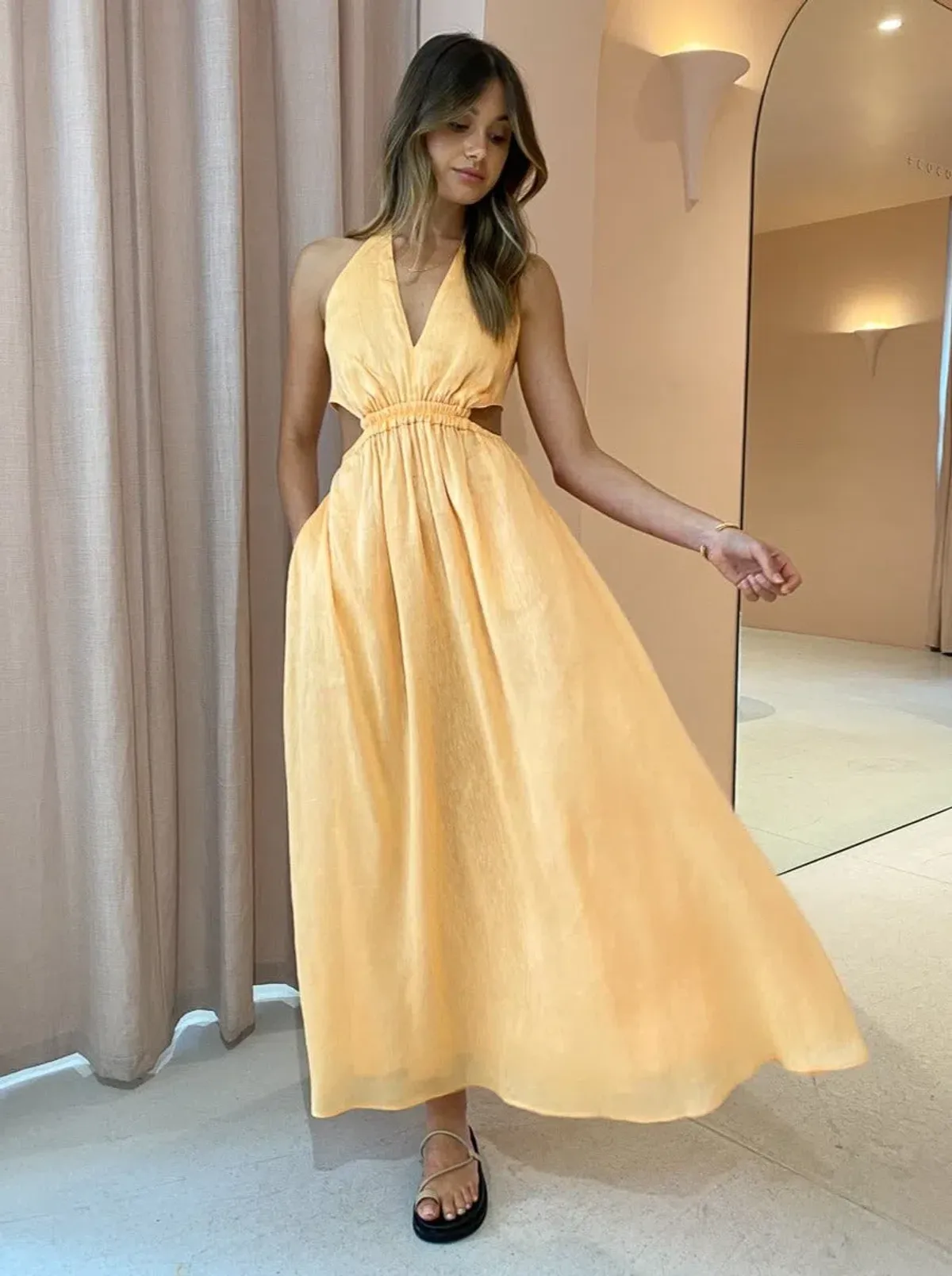 Manning Cartell Lyrical Colours Halter Maxi Dress in Mango Sorbet Size 6 - Image 2