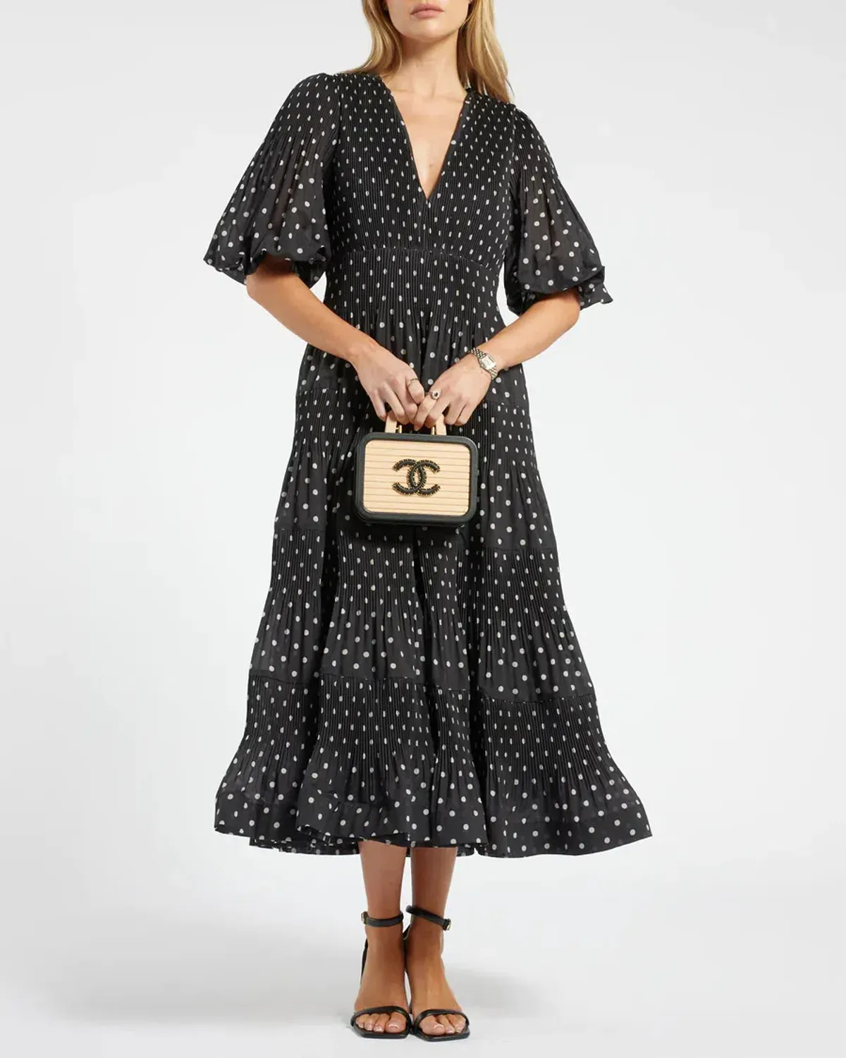 Zimmermann Polka-Dot Voile Puff Sleeve Midi Dress Black and White Size 1 / AU 10 - Image 3