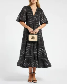 Zimmermann Polka-Dot Voile Puff Sleeve Midi Dress Black and White Size 1 / AU 10 for rent on The Volte - image 3