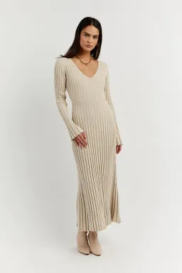 Dissh Reign Stone Sleeved Knit Midi Dress Stone Size XS/AU 6 for rent on The Volte - image 2