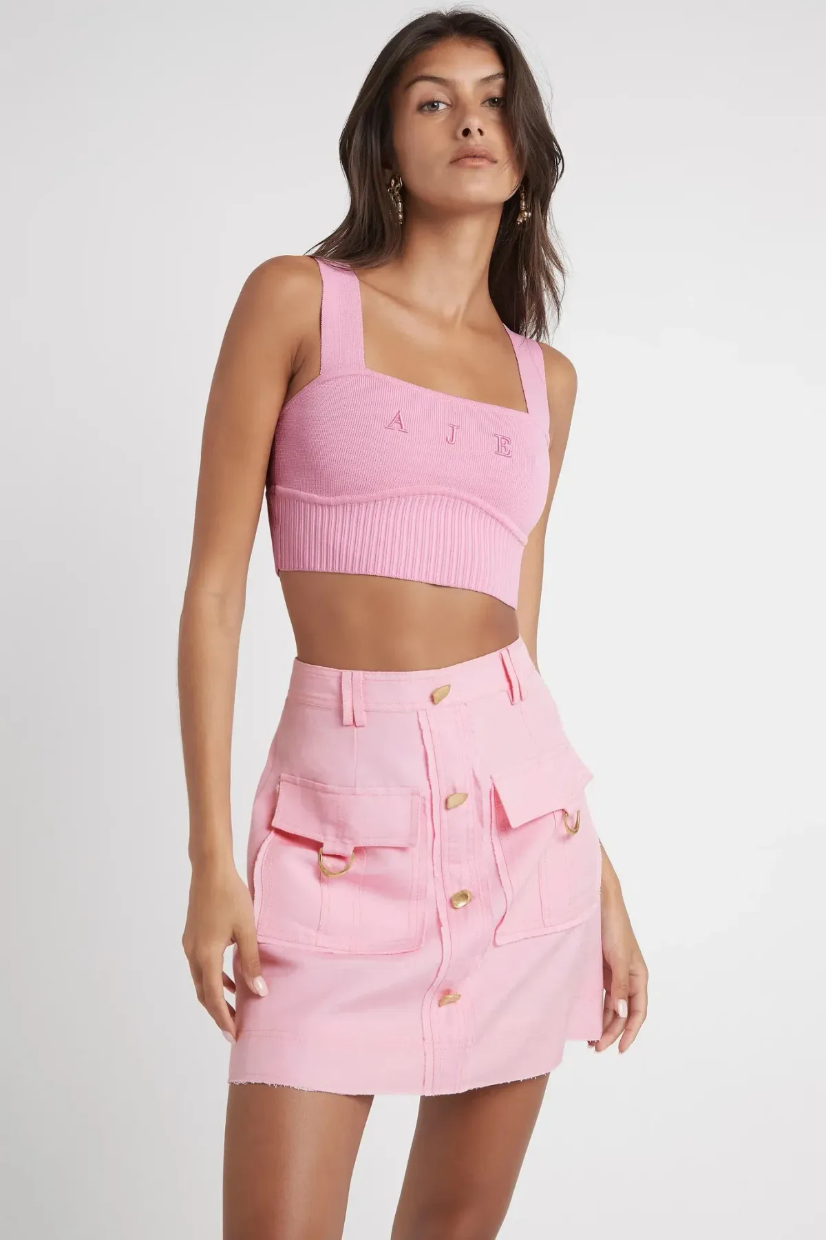 Aje Livadi Lucia Knit Logo Top Pink Size L / Au 12 - Image 1