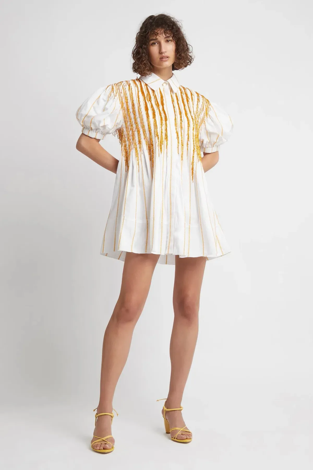 Aje Collective Beaded Mini Dress Ivory/Marigold Size 6 - Image 1