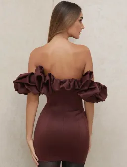 House of CB Selena Satin Ruffle Strapless Mini Dress Brown Size M / Au 10 for rent on The Volte - image 6