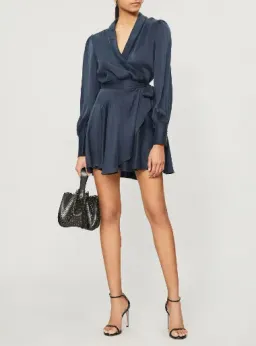 Zimmermann Silk Wrap Mini Dress in Navy Size 0 / Au 8 for rent on The Volte - image 1