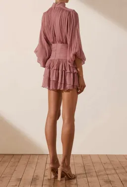 Shona Joy Olympia Long Sleeve Ruched Mini Dress Soft Dusky Pink Size 8 for rent on The Volte - image 2