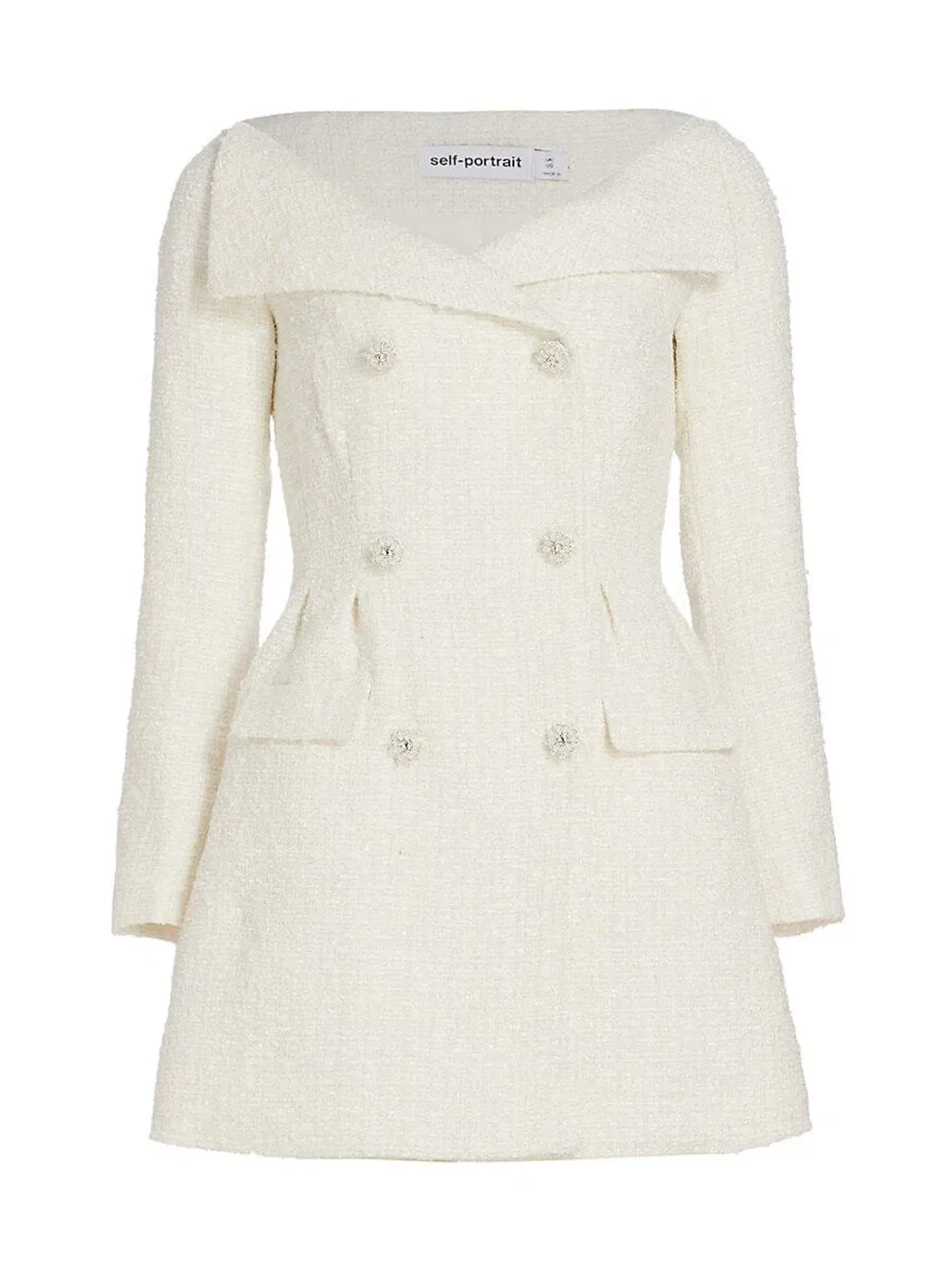 Self-portrait Double-breasted Bouclé Mini Dress Cream Size 10 - Image 4