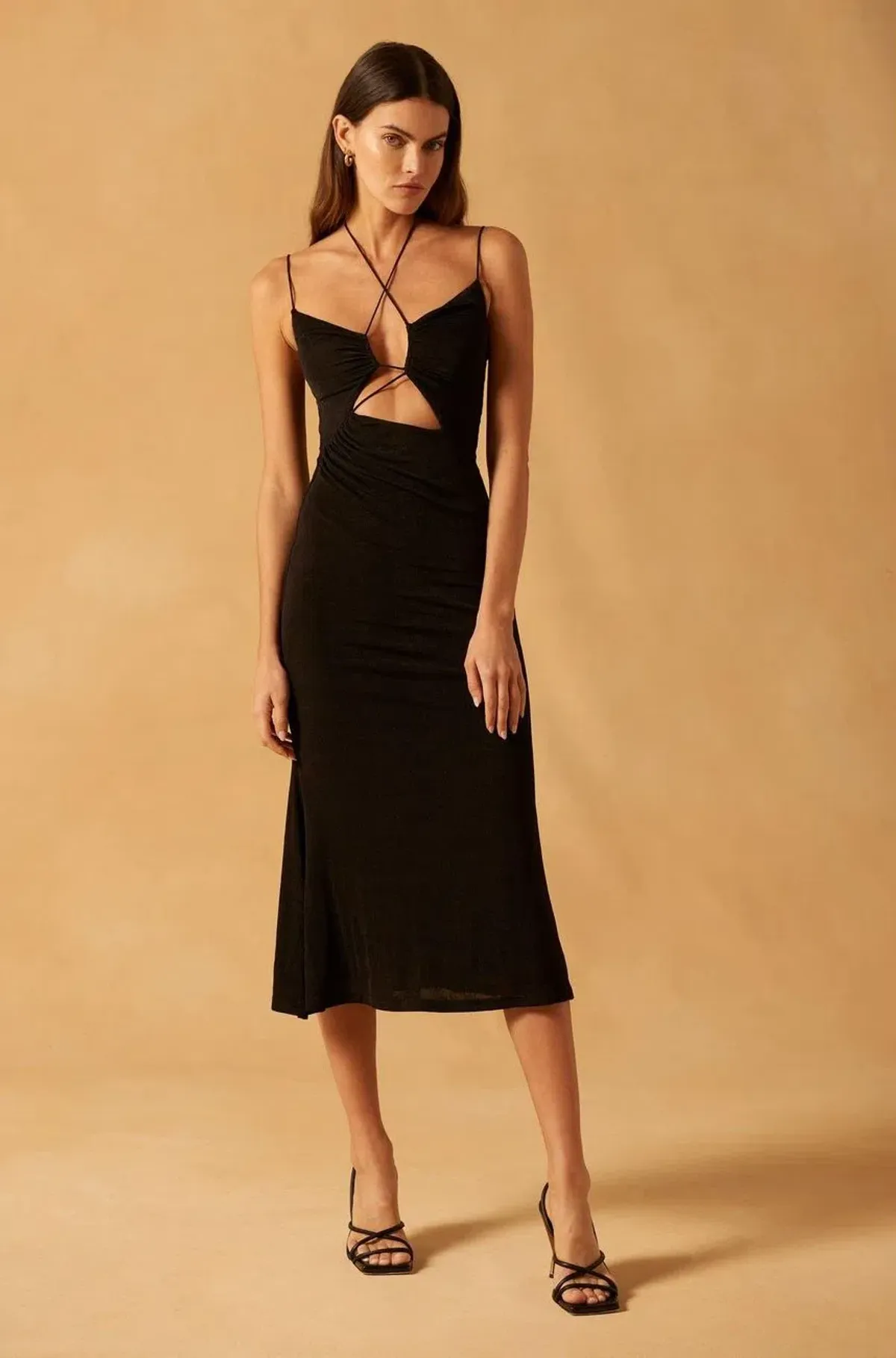 Misha Estera Slinky Jersey Midi Dress Black Size 8 - Image 1