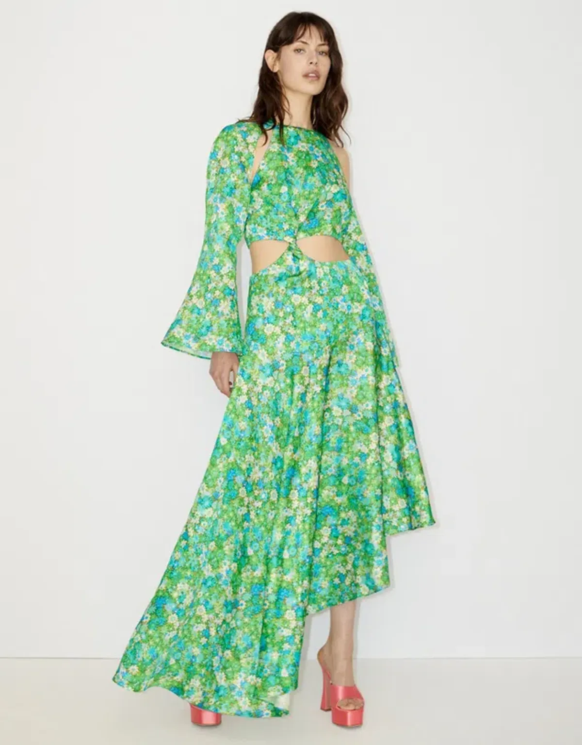 Alemais Cassandra Cut Out Midi Dress Green Floral Size 10 - Image 1