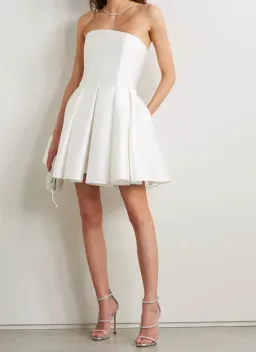 Rasario Strapless Pleated Satin Mini Dress White Size 8 for rent on The Volte - image 1