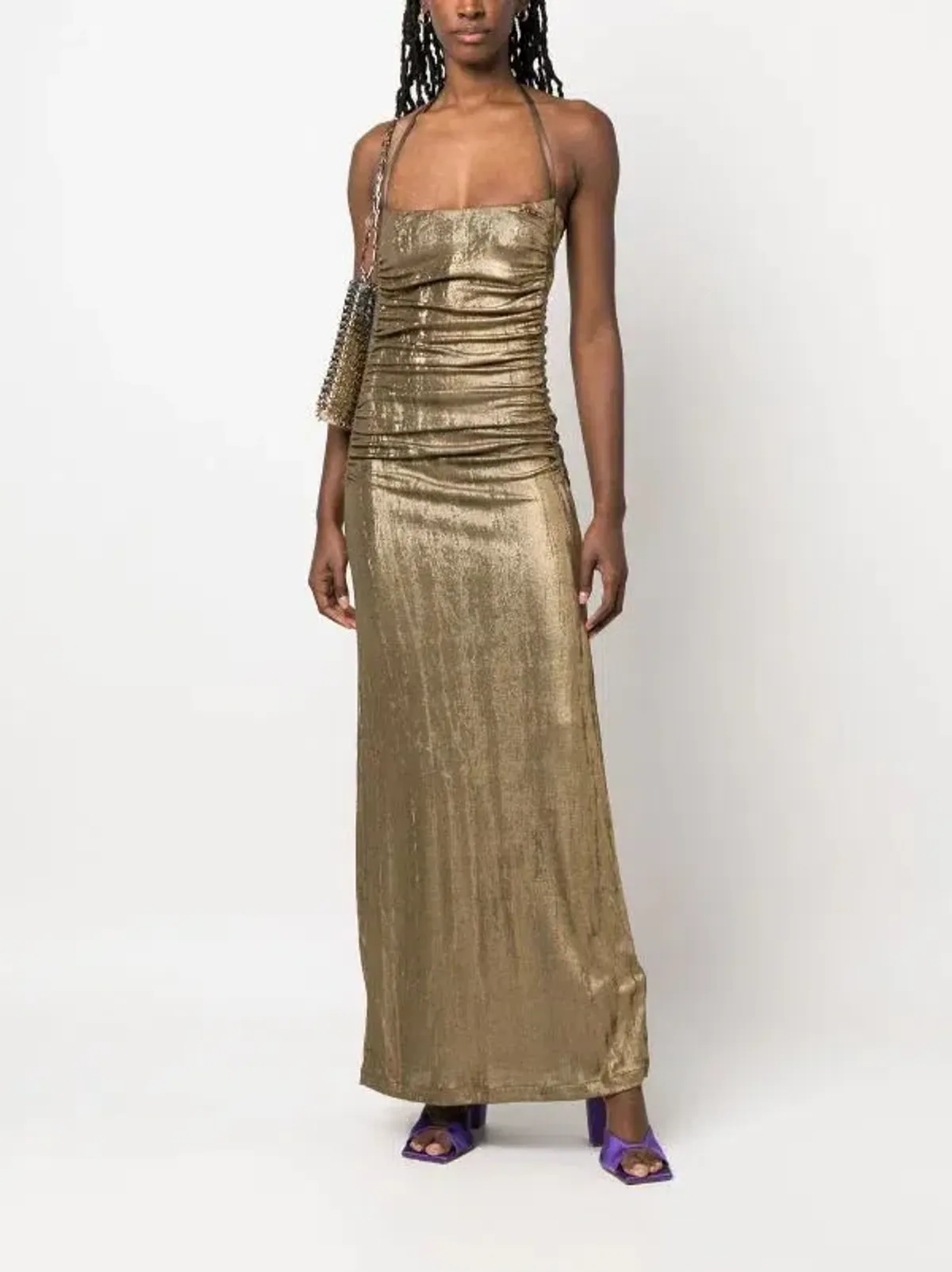 Diesel Metallic Ruched Halterneck Gown Size 10 - Image 6