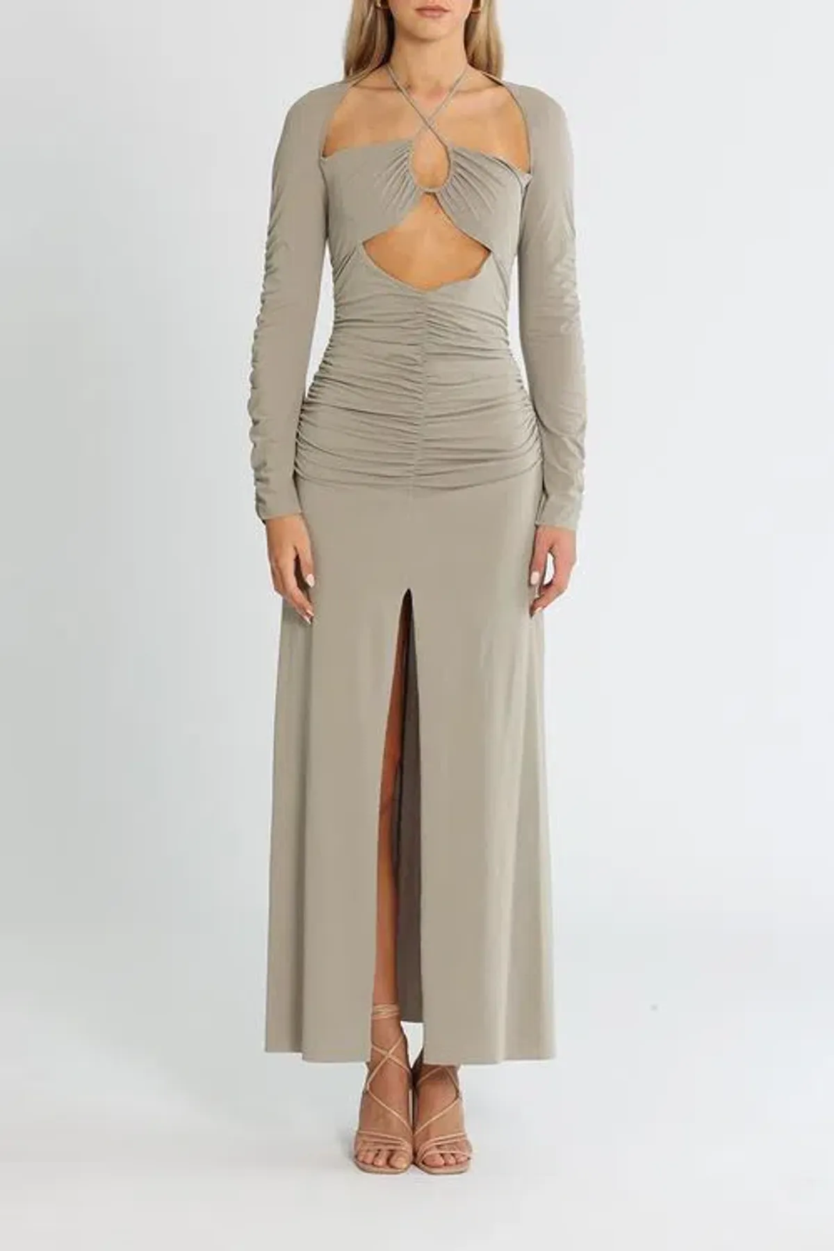 Bec & Bridge Adaline Long Sleeve Maxi Dress Taupe Grey Size 10 - Image 1