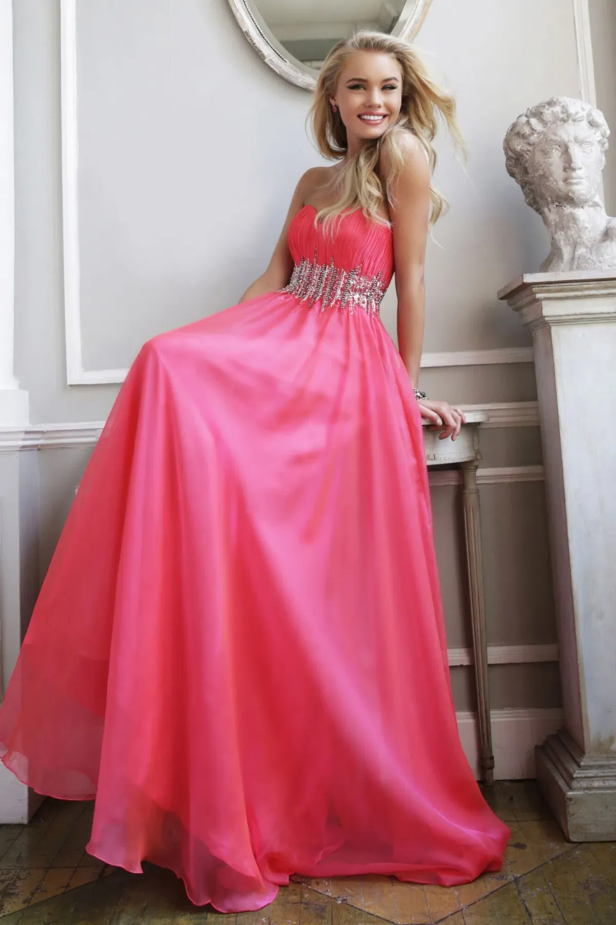 Sherri Hill 3909 Strawberry Strapless Long Formal Dress Pink Size 0/Aus 4 - Image 1