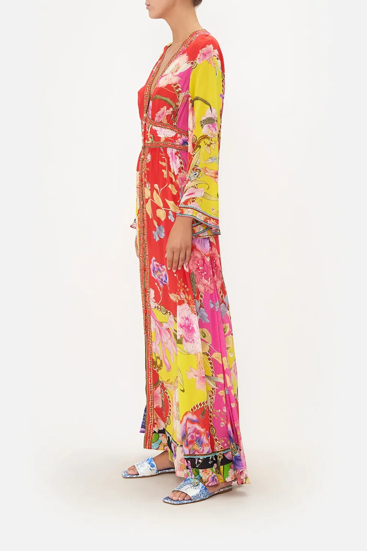 Camilla The Beetles Kimono Sleeve Dress With Shirring Detail & Matching Camilla Ring Scarf Clutch Floral Size XL/AU16 - Image 3