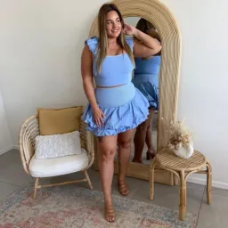 Aje Allard Ruched Strap Knit Top and Turner Bubble Skirt Set Sky Blue Size 10 for rent on The Volte - image 1