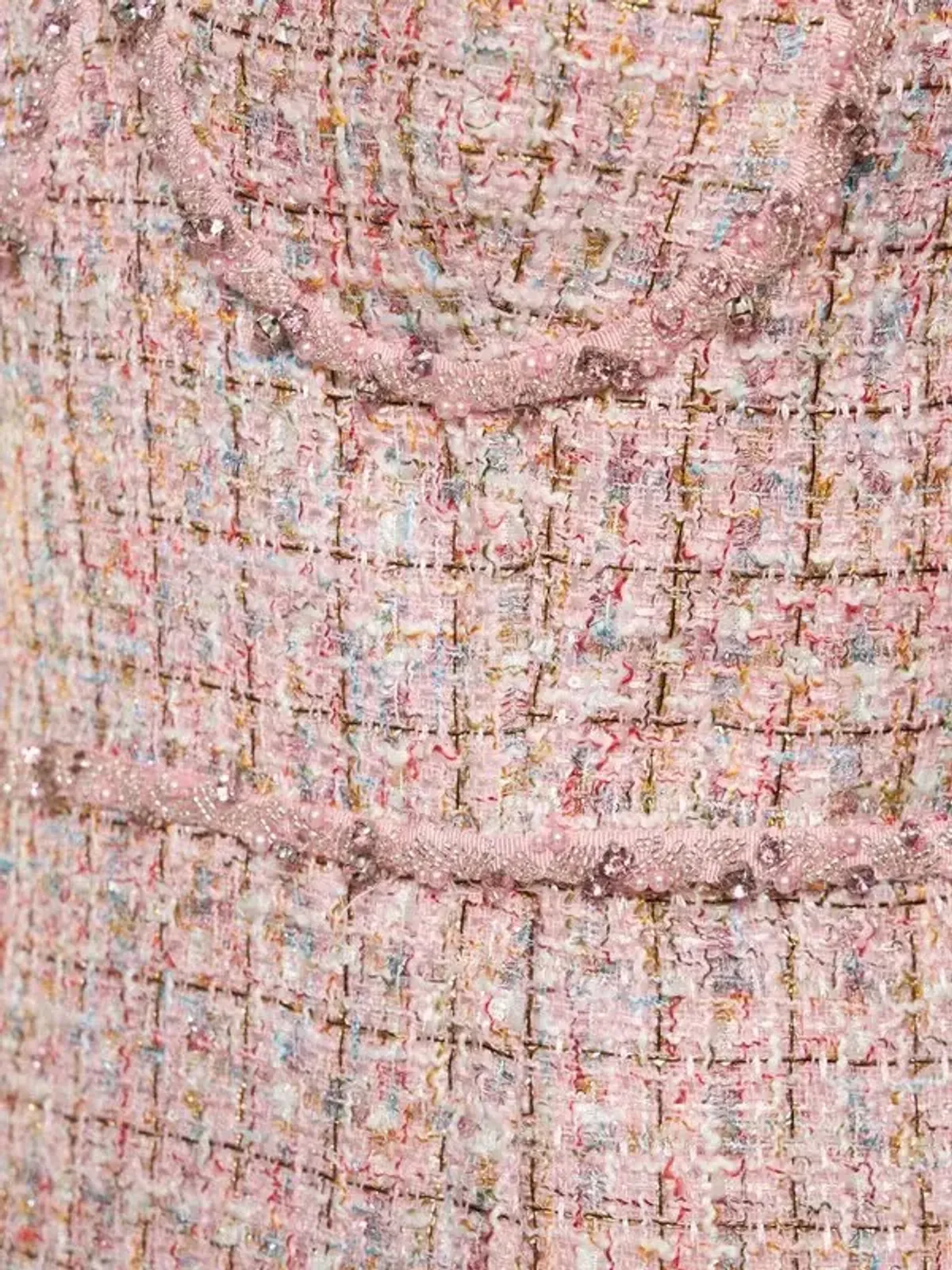 Self Portrait Bouclé Tweed Diamante Mini Dress Pink Size 10 - Image 2